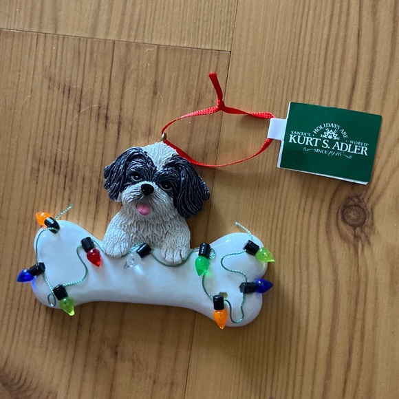 Other - NWT Ornament white Shih Tzu, red ribbon